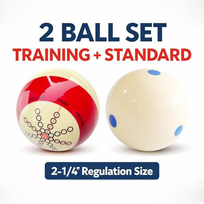 Pool Billiard Cue Ball Training Set, 2-1/4" Regulation Phenolic Resin, 6 Dot Measle & Aim Target Practice Balls, Spin & Accuracy Training Aid for Beginners & Advanced Players - color: Cue Ball + Blue Dot Set