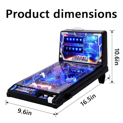 Electronic Tabletop Pinball Game, Retro Arcade Pinball Machine with Lights Sounds and Scoreboard, Portable Desktop Ball Shooting Toy for Kids