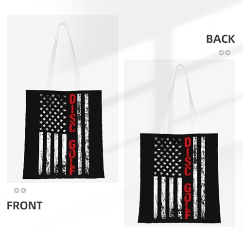 NIENIE American Flag Disc Golf Tote Bag for Women Shopping Bags Reusable Large Capacity Casual Shoulder Handbags DIY Gift Bags Cute Canvas Tote Bag