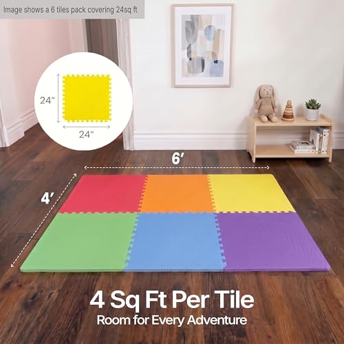 FlooringInc Baby Play Mat for Floor, Extra Large 2'x2' Foam Floor Tiles for Kids, Soft Interlocking Puzzle Mat, 1/2 Inch Thick, Non-Toxic EVA (Rainbow, 12 Tile Pack, 48 Sq Ft) - size: 12 Tile Pack