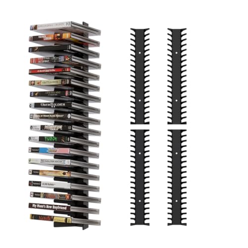 Video Game Wall Mount Organizer, 4 Piece Set, 72 Disc Capacity, Multi-Size Slots for PS5/PS4/Xbox/Switch Games, Black (4)
