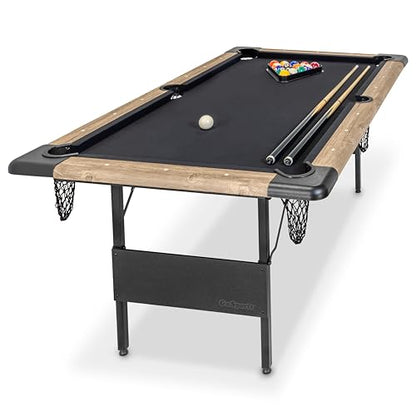 GoSports 6 ft Foldable Pool Tables - Portable Billiards Tables with Accessories - Black with Gray Felt or Oak with Black Felt - style: Oak with Black Felt
