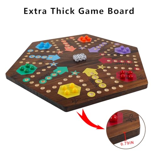 Extra Large 23.6 Inches Wahoo Marble Board Game 4 and 6 Players 2 Sided Painted Thicken Wood Board Perfect Game for Family Friends Party (Brush Paint Burn) - color: Flame, style: 23.6 Inch