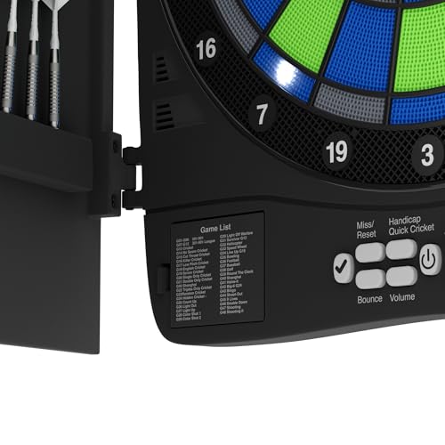 Fat Cat Rega Electronic Dart Board with LED Lights, Electric Dart Board Cabinet for Adults, 13.5" Soft Tip Dart Board, 48 Games