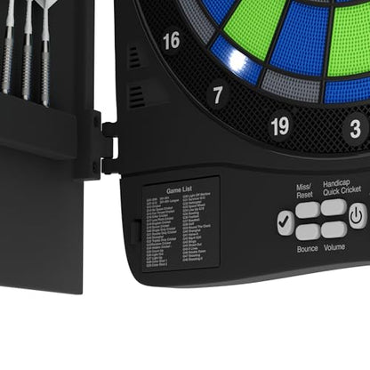 Fat Cat Rega Electronic Dart Board with LED Lights, Electric Dart Board Cabinet for Adults, 13.5" Soft Tip Dart Board, 48 Games
