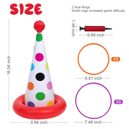 Inflatable Ring Toss Game, Birthday Party Games Ring Toss Game for Kids Adults Birthday Party Decorations Lawn & Yard Games Toys for Family 5-Pack with 10 Plastic Rings