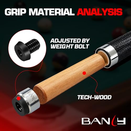 Banly Carbon Fiber Pool Cue Stick - Billiard Pool Stick for Adults, Low Deflection Pool Stick with Metal Ring Professional Cue Stick with Box Case - color: Black