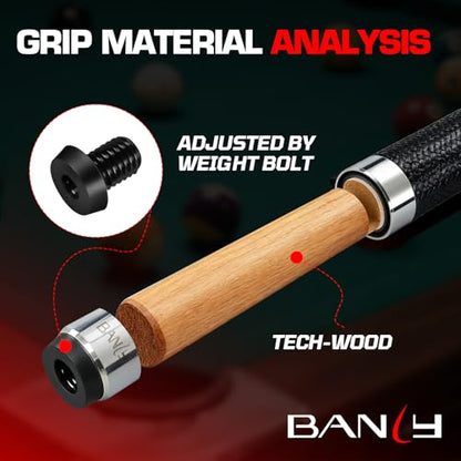 Banly Carbon Fiber Pool Cue Stick - Billiard Pool Stick for Adults, Low Deflection Pool Stick with Metal Ring Professional Cue Stick with Box Case - color: Black