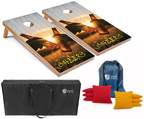 Tailgating Pros Corn Hole Board Set with Bean Bags & Carrying Case - 4'x2' Cornhole Bag Toss - Tournament & Lightweight Options - Optional LED Lights