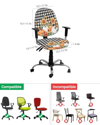 Savannan Office Chair Cover, Watercolor Fall Pumpkin Sunflower Protective Stretch Elastic Universal Cover for Desk Task Chair,Computer Rotating Chair 1 Pcs Butterfly Black White Plaid