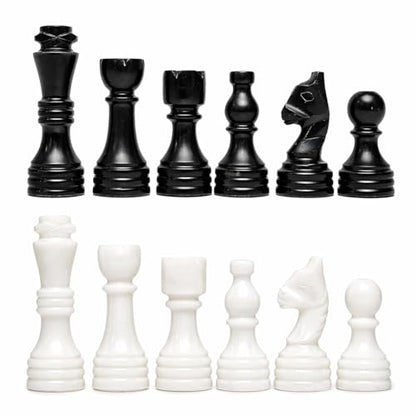 Handcrafted Premium Marble Chess Pieces Set Elegant 32-Piece Replacement for 12-15 Inch Chess Boards with Storage Box (Black and White) - color: Black and White