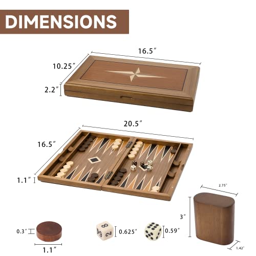 GSE Games & Sports Expert Premium Wooden Folding Inlay Backgammon Board Set, Classic Traditional Strategy Board Games (Star- 17 Inches) - color: Wood-star, size: Medium