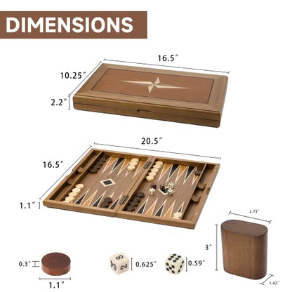 GSE Games & Sports Expert Premium Wooden Folding Inlay Backgammon Board Set, Classic Traditional Strategy Board Games (Star- 17 Inches) - color: Wood-star, size: Medium