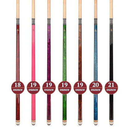 ASKA Set of Wrapless 2-Piece Billiard Pool Cue Sticks L3, 58" Hard Rock Canadian Maple, 13mm Hard Leather Tip, Mixed Weights and Colors - style: Set of 7 Sticks