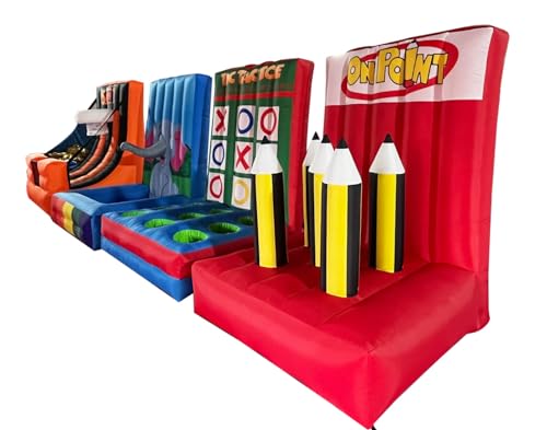 4 in 1 Inflatable Carnival Game Inflatable Sport Games Multi Sports Play Ring Toss Basketball Hoop Game for School Playground/Family/Team - style: 4 in 1