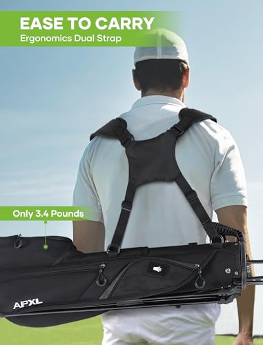 Small Golf Bag, 3 Divider Fit Up to 8 Clubs, Golf Stand Bag with Rain Cover, Durable Pitch n Putt, Lightweight Golf Club Carry Bag with Strap and Stand, Golf Bags for Men & Women - color: Black