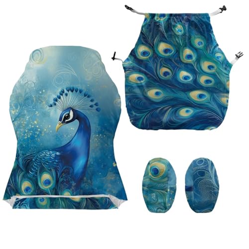 Peacock Print Gaming Chair Covers Slipcovers with Armrest Covers Skin Friendly Breathable Gamer Chair Cover Set of 4 Dust-Proof Machine Washable - color: Blue and Green - Peacock