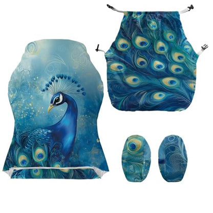 Peacock Print Gaming Chair Covers Slipcovers with Armrest Covers Skin Friendly Breathable Gamer Chair Cover Set of 4 Dust-Proof Machine Washable - color: Blue and Green - Peacock