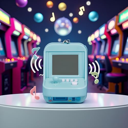 1PC Blue Micro Player Mini Arcade Machine with Keychain, 26 Classic Game Modes Support Music Mini Building Block Game Console for Plug and Play Video Games Automotive Trim Automobile Keychains