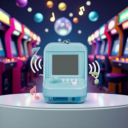 1PC Blue Micro Player Mini Arcade Machine with Keychain, 26 Classic Game Modes Support Music Mini Building Block Game Console for Plug and Play Video Games Automotive Trim Automobile Keychains