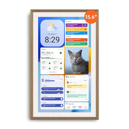 Apolosign 15.6-inch Digital Family Calendar, No Subscription Fee, Smart Wall Planner with Calendar Sync, Chore Chart & Touchscreen Display for Busy Families, Dual Mode, with Stand (Teak) - color: Teak