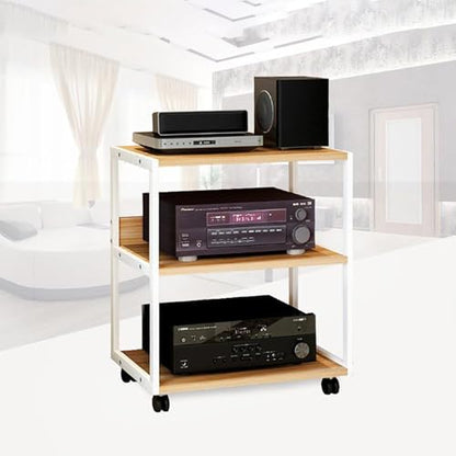 Corner Display Cabinet with Wheels, Media Stand & Audio Rack for Game Consoles, Stereo Storage, AV Tower, Modern Black Design(Black,50.1x40x70cm)