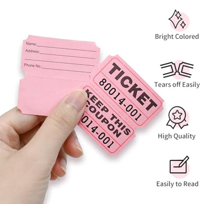 L LIKED Raffle Tickets Double Rolls 1000 Per Roll 50/50 Raffle Tickets for Events,Carnivals, Entry, Class Reward, Prizes(Pink) - color: 1000 Pink