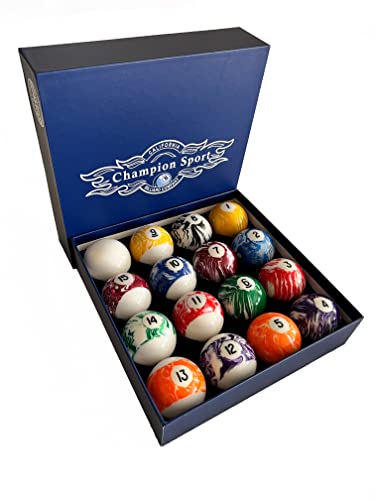 Champion Deluxe 2-1/4" Billiard Pool Ball Set Complete 16 Ball Set (Several Style Available) - color: Light Marble balls set