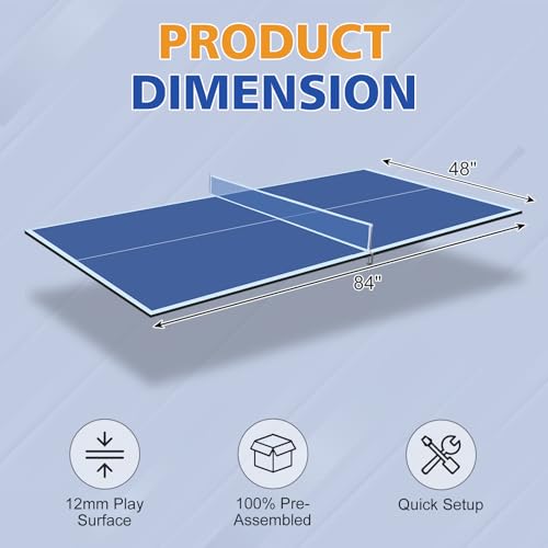 7/8/9ft Mid-Size Ping Pong Conversion Top with Net Set for Billiard and Pool Tables - Regulation Top Converts Billiards into Ping Pong Table Blue/Green/Black - color: Blue, size: 7 FT