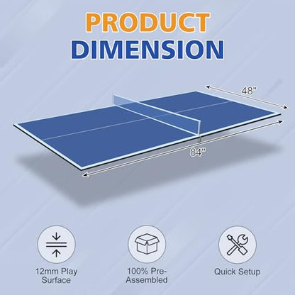7/8/9ft Mid-Size Ping Pong Conversion Top with Net Set for Billiard and Pool Tables - Regulation Top Converts Billiards into Ping Pong Table Blue/Green/Black - color: Blue, size: 7 FT