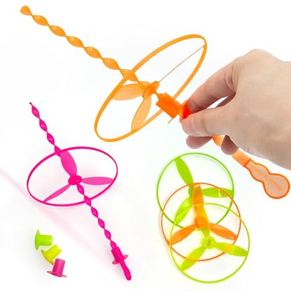 50 Pcs Plastic Flying Helicopter Toy Set Flying Twist Disc with Launchers Spinning Bamboo Dragonfly Plastic Propeller for Kids Party Favors Gifts