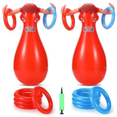 Arrowbash 2 Pcs Inflatable Ring Toss Set Include 2 Inflatable Base 12 Rings for Cowboy Fiesta Rodeo Luau Beach Pool Birthday Party Supplies