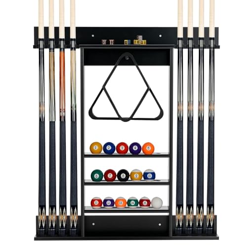 Pool Stick Holder Wall Mount, 8 Pool Cue Rack Wall Mount, Solid Wood Pool Cue Holder & Cue Stick Holder, Professional Pool Stick Wall Rack for Billiard Room Accessories Holds 8 Cues,Black - size: 8 Cues, style: SU-wa-8 Cue Racks-black