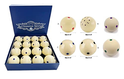 Champion 2-1/4" Billiard Practice Training Pool Cue Ball (6 dot, 16 Balls/Box, Purple, Black, Green, Blue, Red - size: Purple six dot