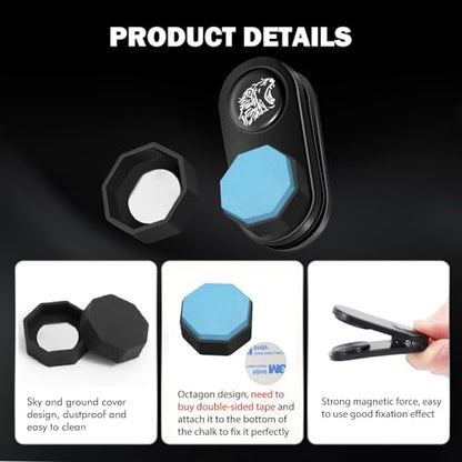 Magnetic Chalk Holder Octagon, Portable Pool Cue Chalk Holder with Fixed Clip, Silent Billiard Chalk Holder Pool Snooker Billiards Accessories, Black