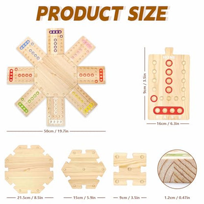 Wooden Board Game, Family Party Game for 2 to 8 Players, Includes 3 Hubs, 32 Marbles and 16 Dice
