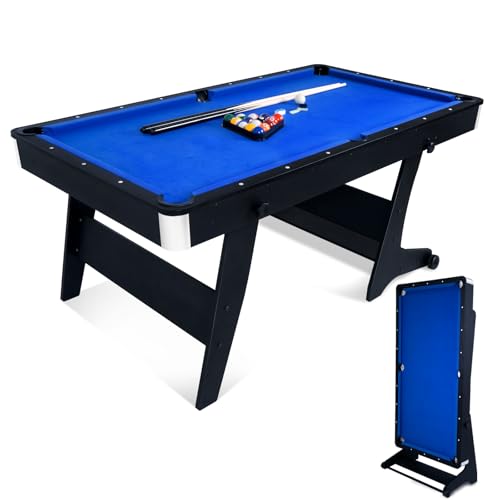 RAYKEEP 4.5Ft/6Ft Foldable Pool Table, Portable Folding Billiard Table for Kids and Adults, Indoor Pool Arcade Game Table w/ 2 Cue Sticks, Ball Set for Family Game Rooms - color: 6ft Stand-Up Fold