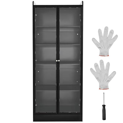 VEVOR Display Cabinet with Doors, 67in Tall Display Case with 2 Adjustable Shelves, 3 LED Lights, 5-Tier Curio Collectibles Storage Cabinet, Bookshelf Bookcase for Pantry Bedroom Living Room Office - size: 67in