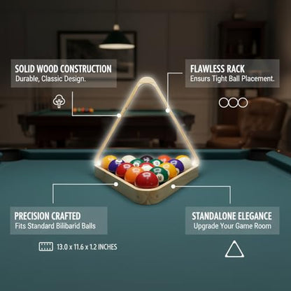 Solid Wood Billiard Triangle Rack for Standard Pool Balls - Durable Wooden Frame for 8-Ball & 9-Ball Games - color: Silver