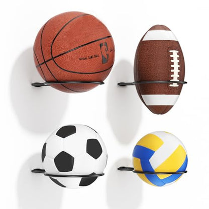 Ball Holder Wall Mount Set –Sports Ball Racks for Basketball, Soccer, Volleyball, Football – Wall Storage & Display for Sports Room - size: 4 pack