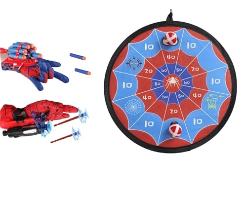 2 Sets Spider Gloves Man Web Shooters Dart Board Toys Sticky Balls for Kids, Hero Cosplay Kids Launcher Toys Set for Birthday Party Christmas Halloween