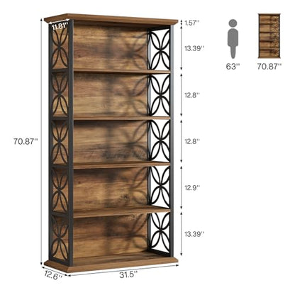 Tribesigns 6-Tier Tall Bookshelf, 71" Industrial Bookcase with Metal Frame, Freestanding Open Storage Shelves for Home Office, Living Room, Bedroom - color: Rustic Brown