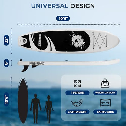 SereneLife 10’6" Inflatable Stand Up Paddle Board with Premium SUP Accessories - Wide Stable Design with Non-Slip EVA Deck Pad, for Youth and Adults, 350 lbs. Capacity - color: Black and Gray