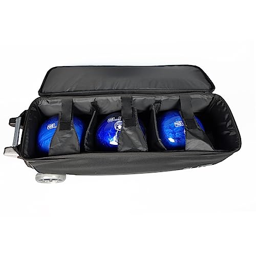 ELITE Basic Triple Roller Black Bowling Bag - 3 Ball Roller, Fits 2 Pairs of Size 15 Shoes, Air Travel-Friendly - color: Charcoal