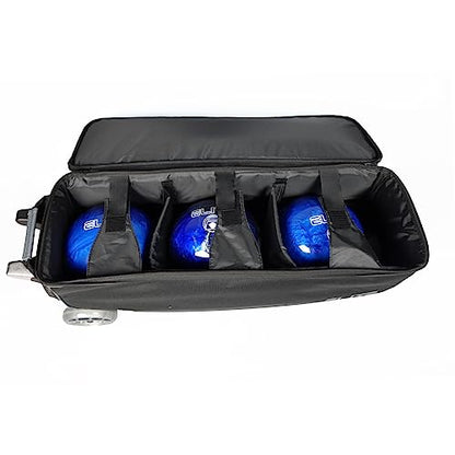 ELITE Basic Triple Roller Black Bowling Bag - 3 Ball Roller, Fits 2 Pairs of Size 15 Shoes, Air Travel-Friendly - color: Royal