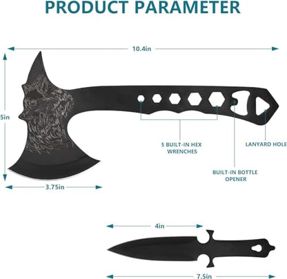 Throwing Axe and Tomahawk 3 Pack Protective Nylon Sheath with Built-in Corkscrew,10.4" Full Tang Stainless Steel Throwing Tomahawk - color: Black