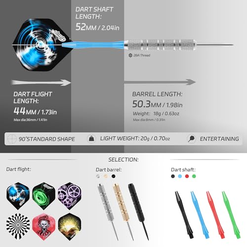 CyeeLife Darts Metal Tip, 18 Pieces Professional Steel Darts, Steel Darts Set with Shaft and Flights, for Beginners and Hobbyists