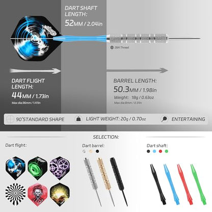 CyeeLife Darts Metal Tip, 18 Pieces Professional Steel Darts, Steel Darts Set with Shaft and Flights, for Beginners and Hobbyists