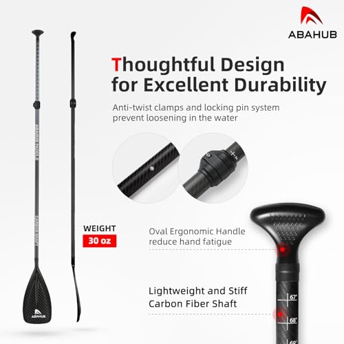 Abahub 1 x 3 Section Carbon Fiber SUP Paddle, Adjustable 67''-86'' Stand Up Paddle Lightweight Carbon Shaft, Black/Blue/Yellow/Green/Orange/Red Plastic Blade + Paddle Bag - color: Carbon Diagonal Print