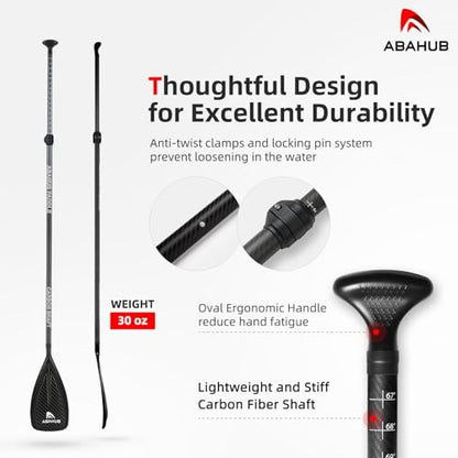Abahub 1 x 3 Section Carbon Fiber SUP Paddle, Adjustable 67''-86'' Stand Up Paddle Lightweight Carbon Shaft, Black/Blue/Yellow/Green/Orange/Red Plastic Blade + Paddle Bag - color: Carbon Diagonal Print